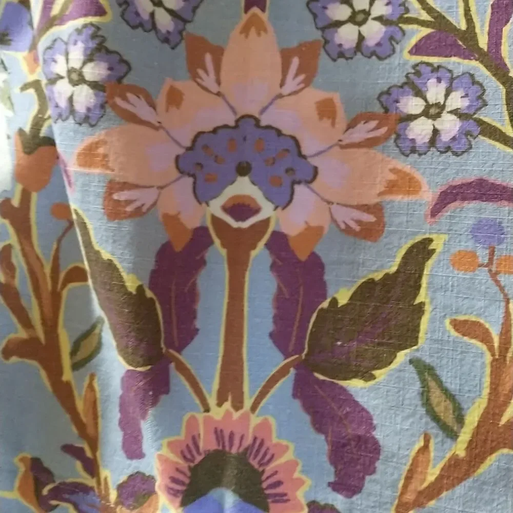 Anthropologie Pippa Shower Curtain Blue 100%Cotton Floral Birds*READ